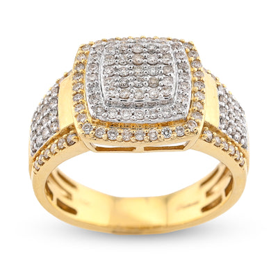 10K Yellow/White Gold 1.01CT Natural Diamond Three Row Rectangular 2 Tone Men Ring - Elite Jewelers - Rings