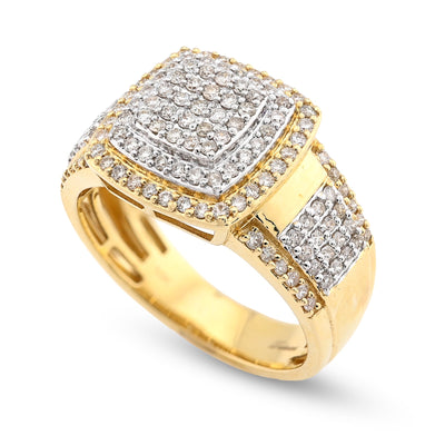 10K Yellow/White Gold 1.01CT Natural Diamond Three Row Rectangular 2 Tone Men Ring - Elite Jewelers - Rings