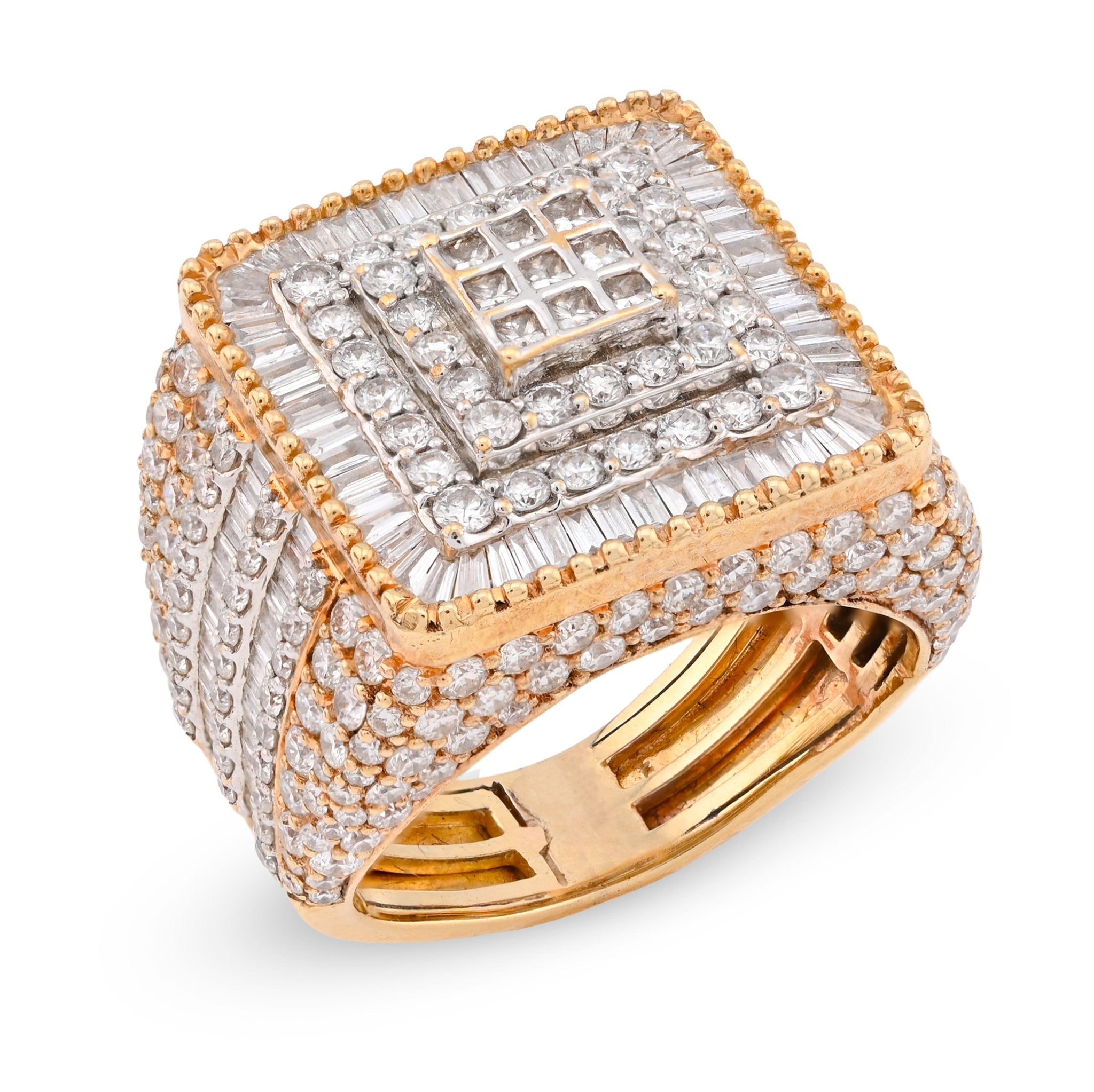 10K Yellow/White Gold 2 Row Rectangular President's Style 1.05CT Natural Diamond Men Pinky Ring - Elite Jewelers - Rings