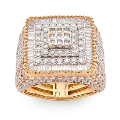 10K Yellow/White Gold 2 Row Rectangular President's Style 1.05CT Natural Diamond Men Pinky Ring - Elite Jewelers - Rings