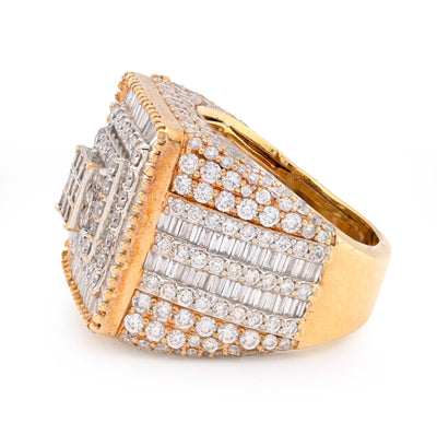 10K Yellow/White Gold 2 Row Rectangular President's Style 1.05CT Natural Diamond Men Pinky Ring - Elite Jewelers - Rings