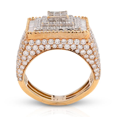 10K Yellow/White Gold 2 Row Rectangular President's Style 1.05CT Natural Diamond Men Pinky Ring - Elite Jewelers - Rings
