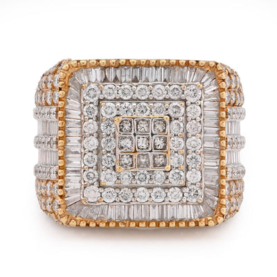 10K Yellow/White Gold 2 Row Rectangular President's Style 1.05CT Natural Diamond Men Pinky Ring - Elite Jewelers - Rings