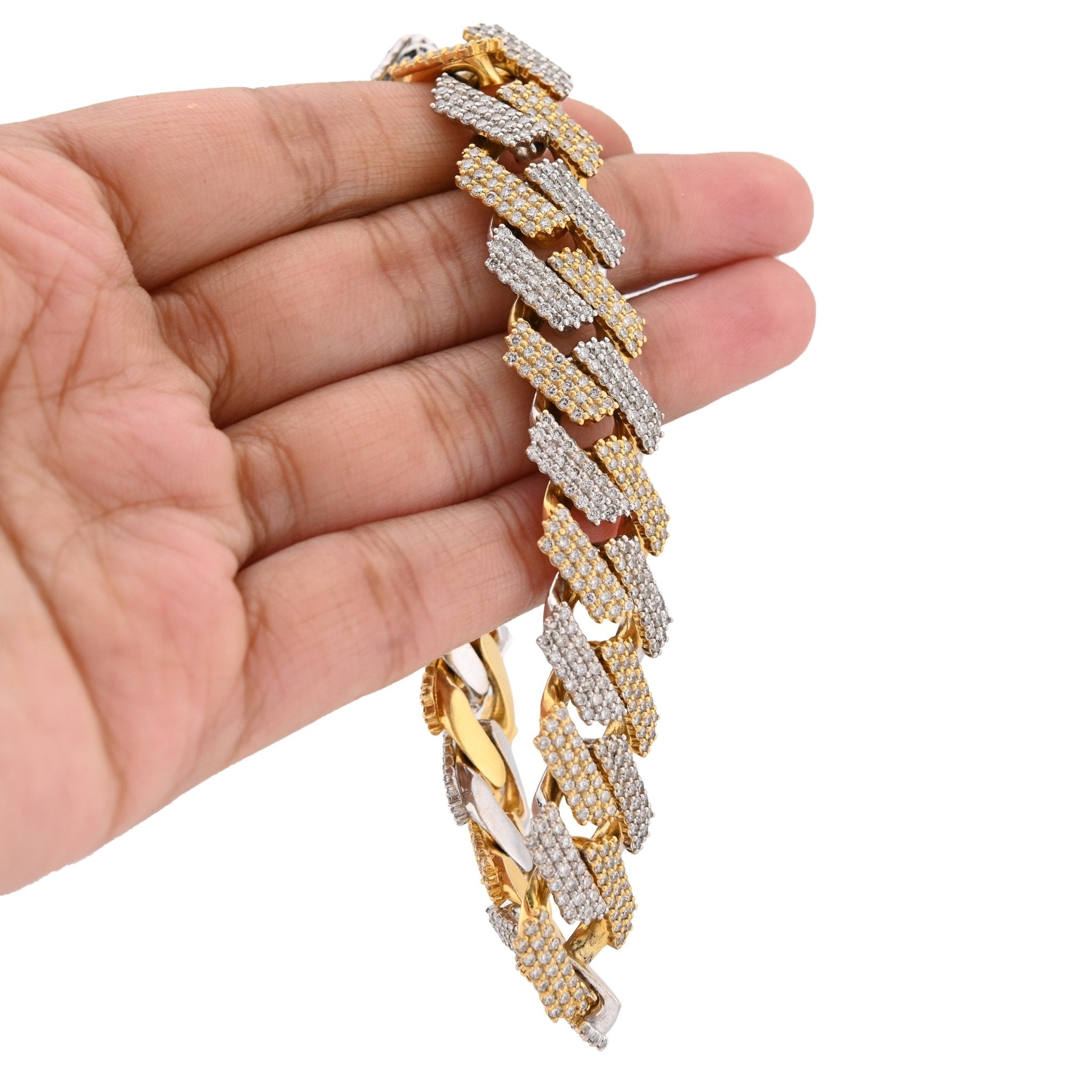 10K Yellow/White Gold 2 Tone 13.99CT Natural Diamond 8.25" 15.2MM Cuban Link 82.6G Men Bracelet - Elite Jewelers - Bracelets