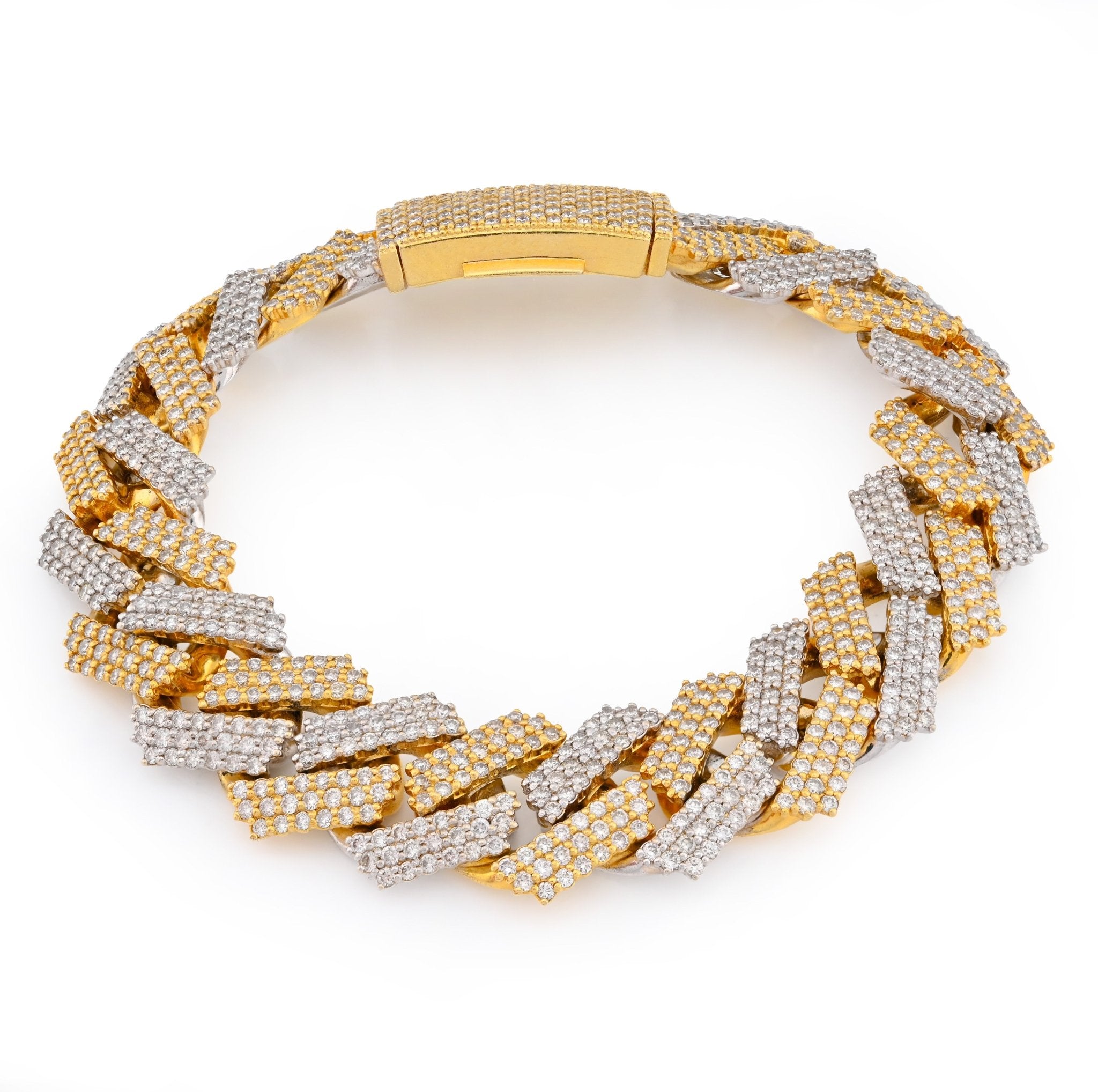 10K Yellow/White Gold 2 Tone 13.99CT Natural Diamond 8.25" 15.2MM Cuban Link 82.6G Men Bracelet - Elite Jewelers - Bracelets