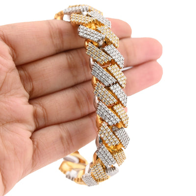 10K Yellow/White Gold 2 Tone 18CT Natural Diamond Snake Cuban Link 8" Men Bracelet 172.5g 16MM - Elite Jewelers - Bracelets
