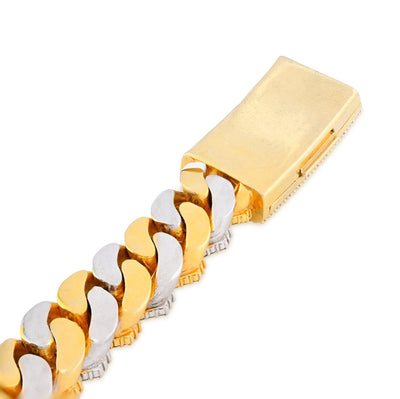 10K Yellow/White Gold 2 Tone 18CT Natural Diamond Snake Cuban Link 8" Men Bracelet 172.5g 16MM - Elite Jewelers - Bracelets
