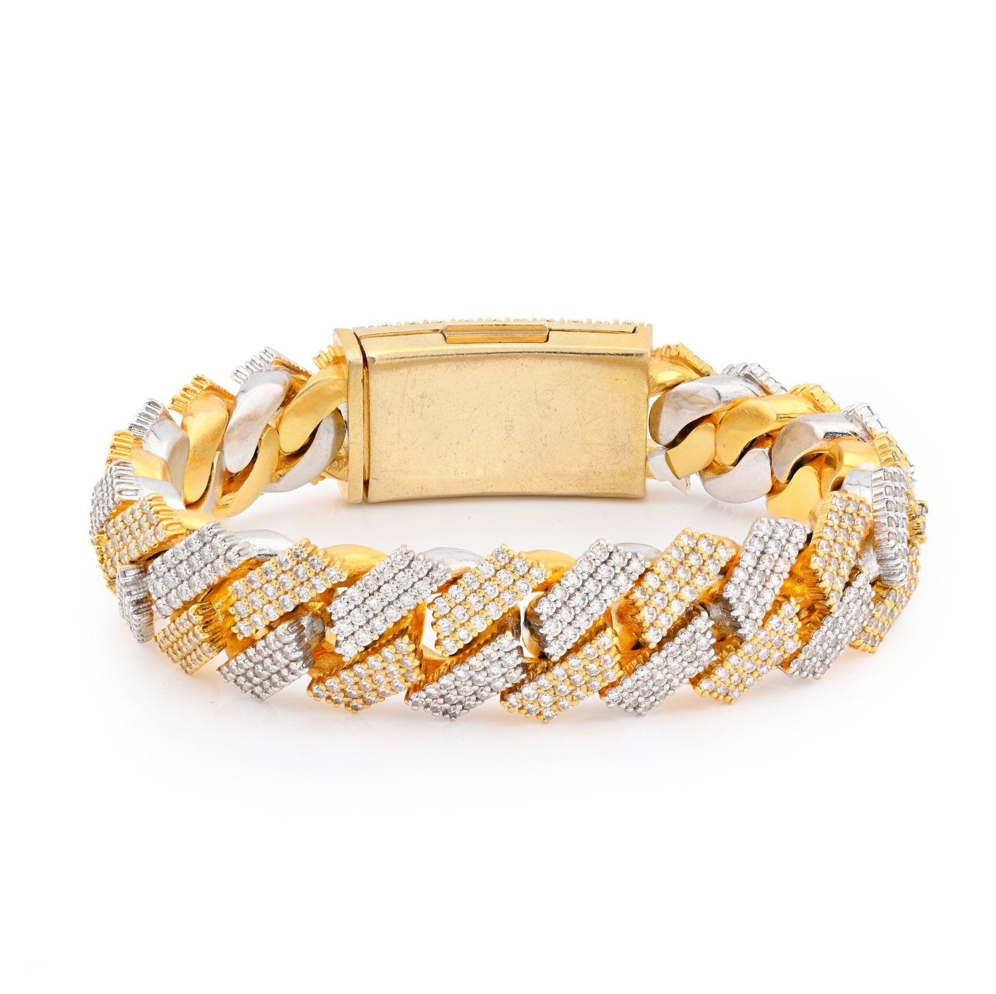 10K Yellow/White Gold 2 Tone 18CT Natural Diamond Snake Cuban Link 8" Men Bracelet 172.5g 16MM - Elite Jewelers - Bracelets