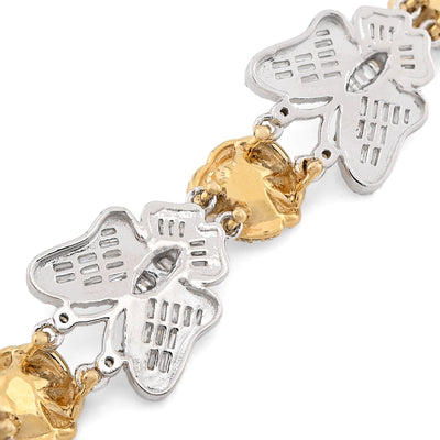 10K Yellow/White Gold Natural Diamond Baguette/Round Butterfly & Flower Link Women Bracelet - Elite Jewelers - Bracelets