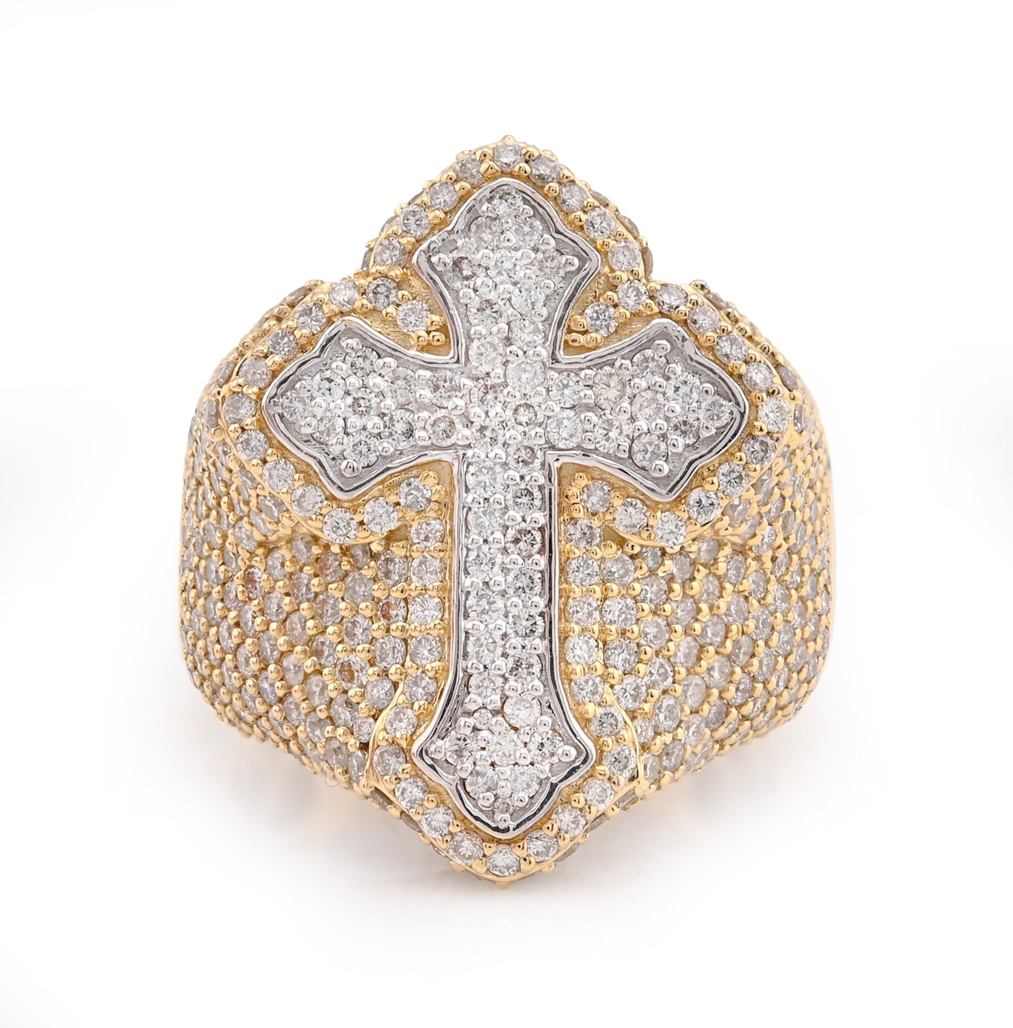 10K Yellow/White Gold 3.50CT Natural Diamond Cross Shape Men Pinky Ring - Elite Jewelers - Rings