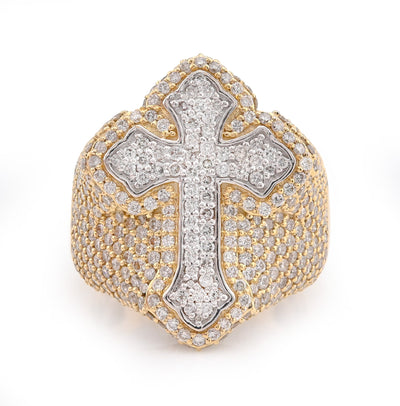 10K Yellow/White Gold 3.50CT Natural Diamond Cross Shape Men Pinky Ring - Elite Jewelers - Rings