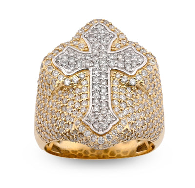 10K Yellow/White Gold 3.50CT Natural Diamond Cross Shape Men Pinky Ring - Elite Jewelers - Rings