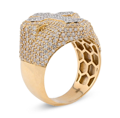 10K Yellow/White Gold 3.50CT Natural Diamond Cross Shape Men Pinky Ring - Elite Jewelers - Rings