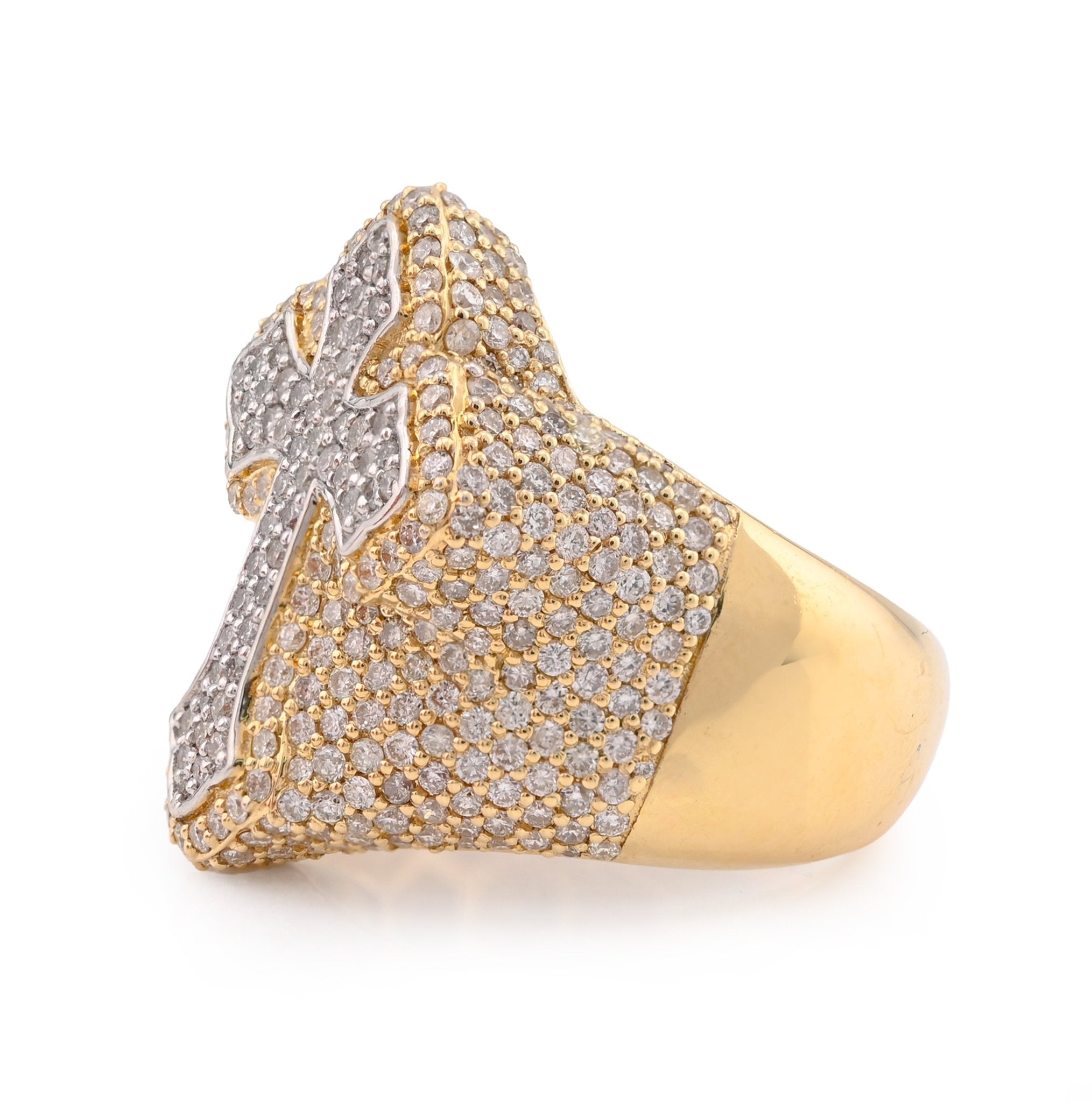 10K Yellow/White Gold 3.50CT Natural Diamond Cross Shape Men Pinky Ring - Elite Jewelers - Rings