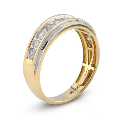 10K Yellow/White Gold Centre Row 0.50CT Natural Diamond Men 2 Tone Band - Elite Jewelers - Rings