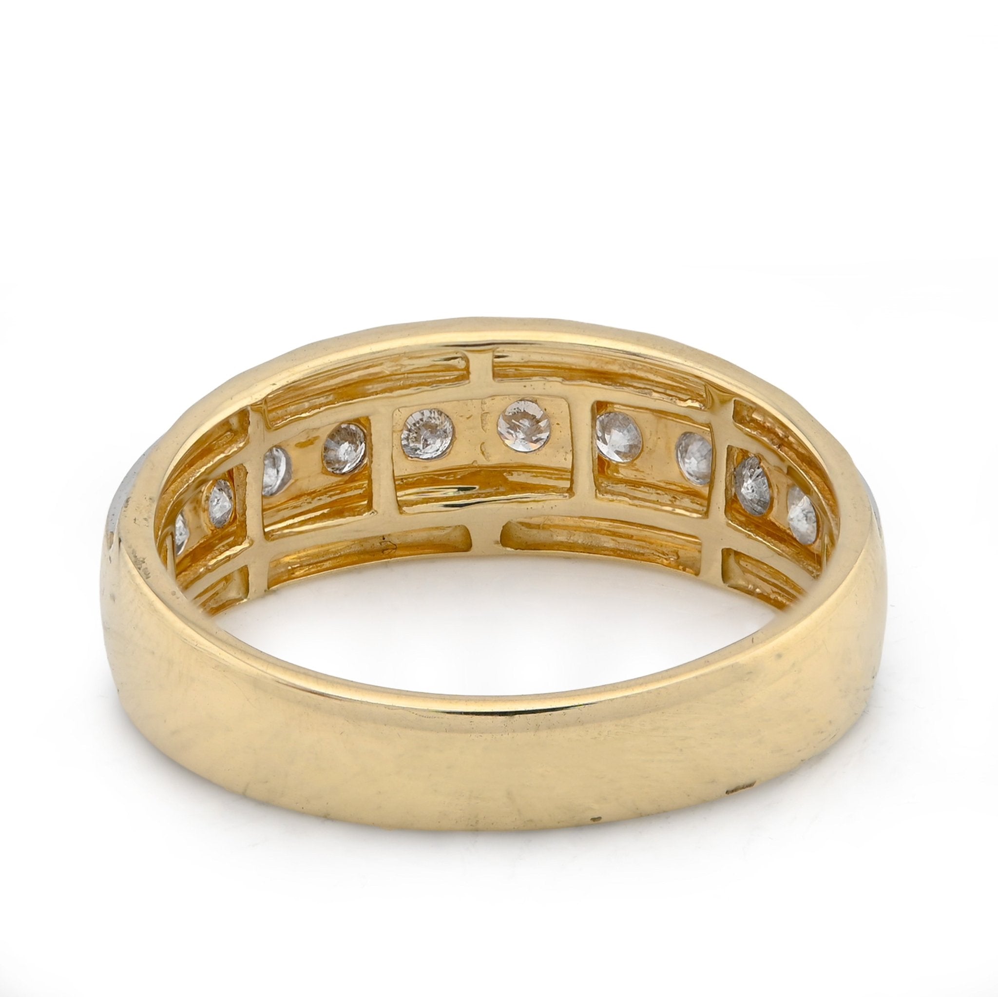 10K Yellow/White Gold Centre Row 0.50CT Natural Diamond Men 2 Tone Band - Elite Jewelers - Rings