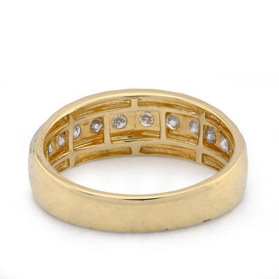 10K Yellow/White Gold Centre Row 0.50CT Natural Diamond Men 2 Tone Band - Elite Jewelers - Rings