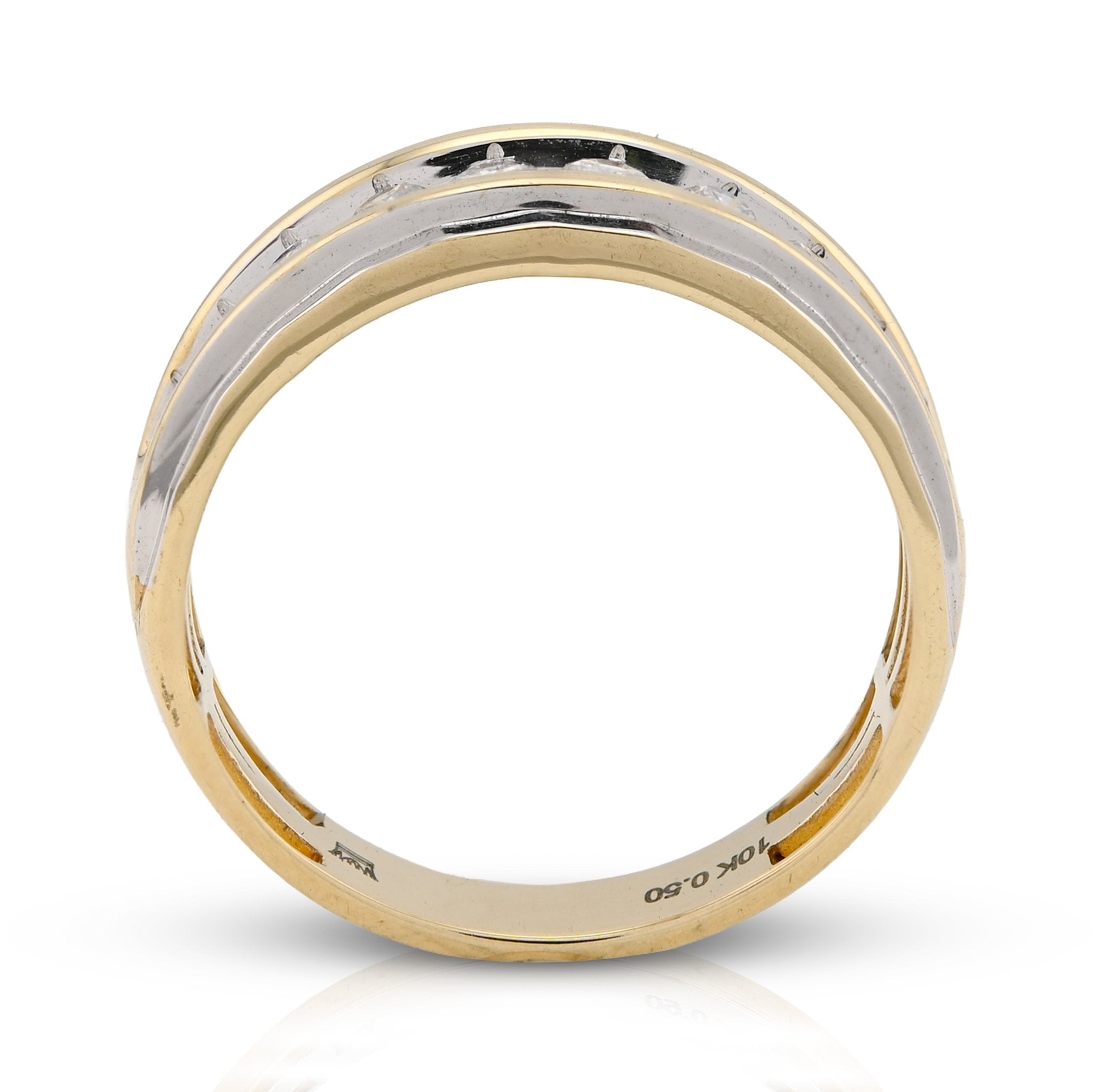 10K Yellow/White Gold Centre Row 0.50CT Natural Diamond Men 2 Tone Band - Elite Jewelers - Rings