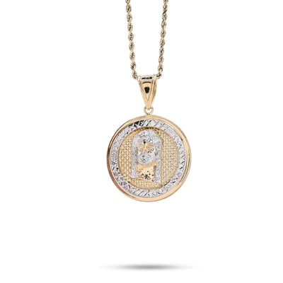 10k Yellow/White Gold Jesus Head Diamond Cut Round Pendant 5.2g Religious Charm - Elite Jewelers - Charms & Pendants