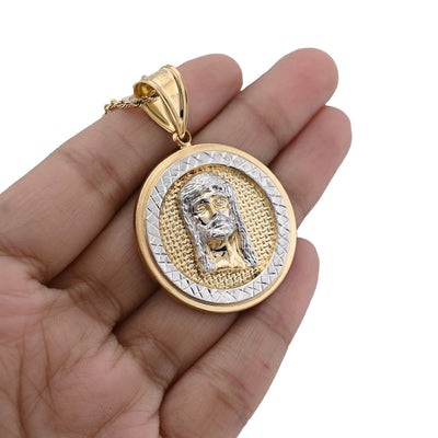 10k Yellow/White Gold Jesus Head Diamond Cut Round Pendant 5.2g Religious Charm - Elite Jewelers - Charms & Pendants