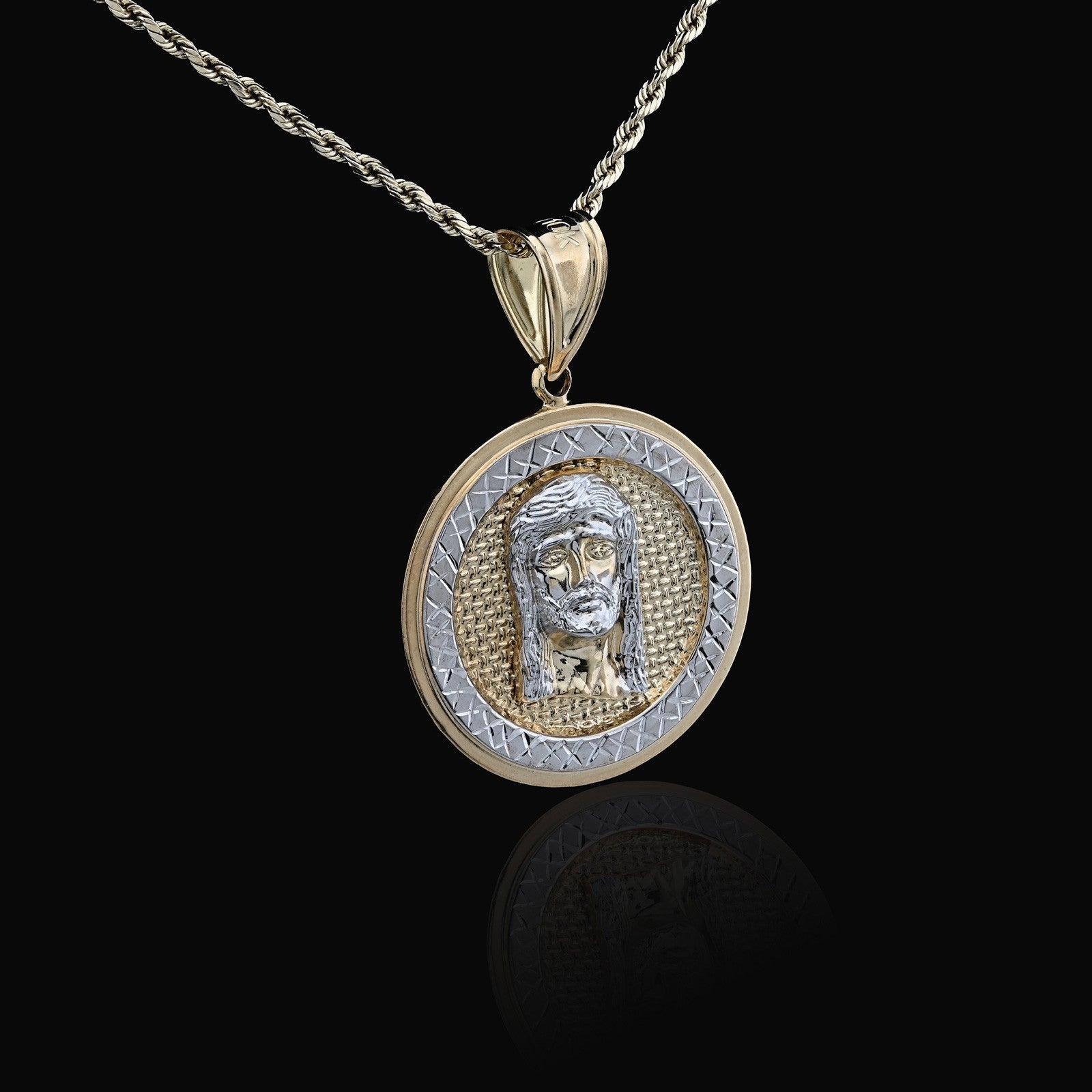 10k Yellow/White Gold Jesus Head Diamond Cut Round Pendant 5.2g Religious Charm - Elite Jewelers - Charms & Pendants