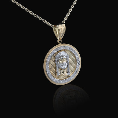 10k Yellow/White Gold Jesus Head Diamond Cut Round Pendant 5.2g Religious Charm - Elite Jewelers - Charms & Pendants