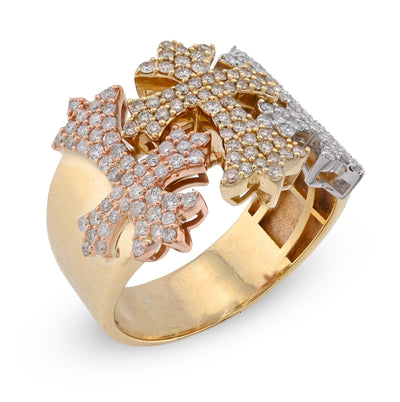 10K Yellow/White/Rose Three Cross 2.5CT Natural Diamond 2.5CT Natural Diamond Men Pinky Ring - Elite Jewelers - Rings
