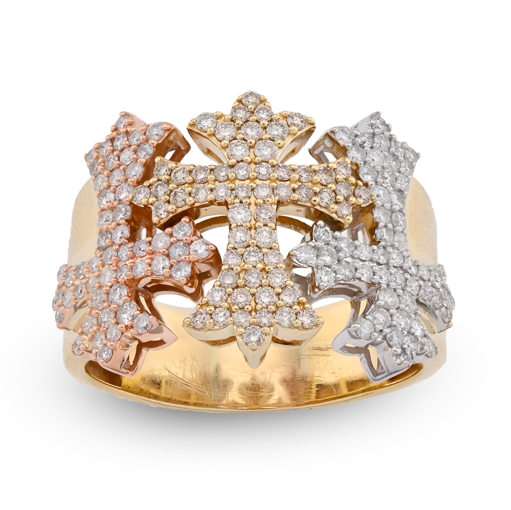 10K Yellow/White/Rose Three Cross 2.5CT Natural Diamond 2.5CT Natural Diamond Men Pinky Ring - Elite Jewelers - Rings