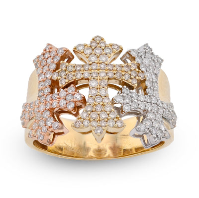 10K Yellow/White/Rose Three Cross 2.5CT Natural Diamond 2.5CT Natural Diamond Men Pinky Ring - Elite Jewelers - Rings
