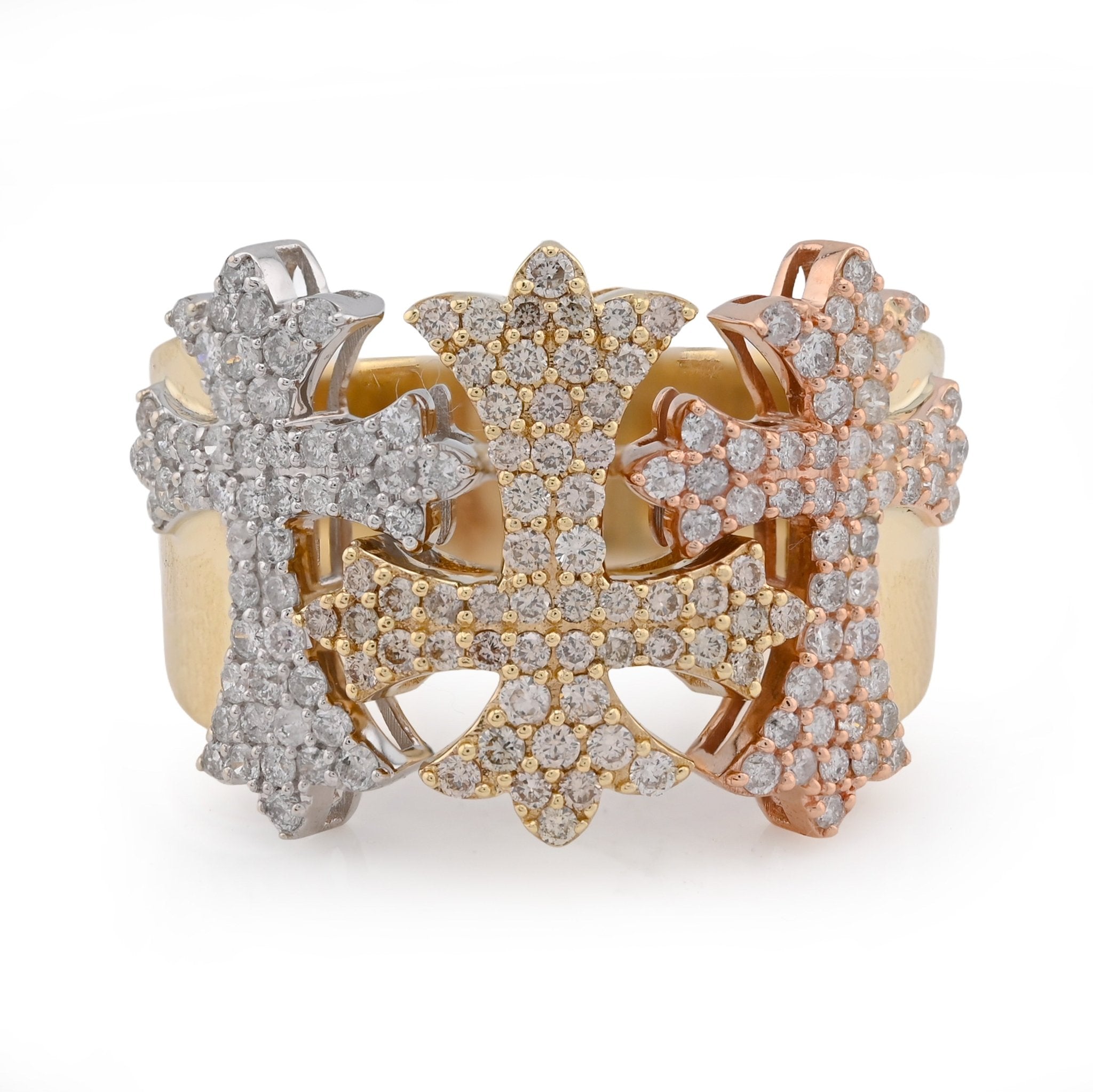 10K Yellow/White/Rose Three Cross 2.5CT Natural Diamond 2.5CT Natural Diamond Men Pinky Ring - Elite Jewelers - Rings