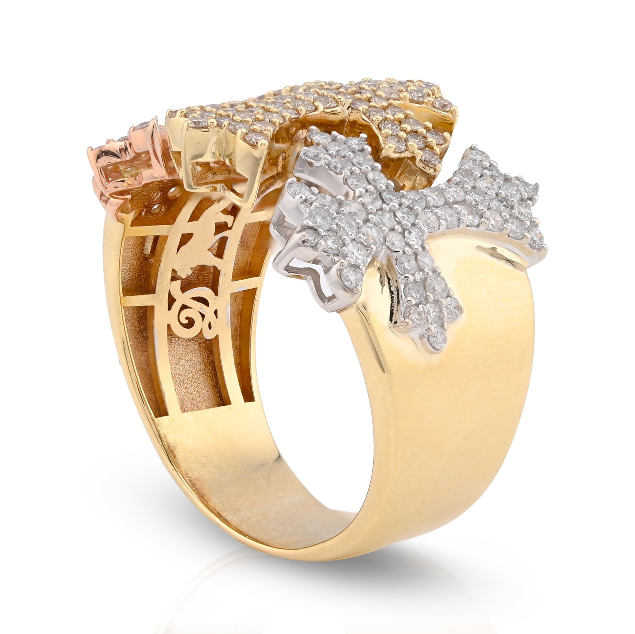 10K Yellow/White/Rose Three Cross 2.5CT Natural Diamond 2.5CT Natural Diamond Men Pinky Ring - Elite Jewelers - Rings