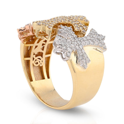 10K Yellow/White/Rose Three Cross 2.5CT Natural Diamond 2.5CT Natural Diamond Men Pinky Ring - Elite Jewelers - Rings