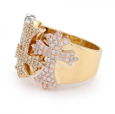 10K Yellow/White/Rose Three Cross 2.5CT Natural Diamond 2.5CT Natural Diamond Men Pinky Ring - Elite Jewelers - Rings