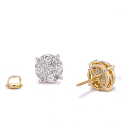10K Yelow Gold 1.52CT Natural Diamond 4-Diamond Centre Halo Natural Diamond Men Women Earrings - Elite Jewelers-Earrings