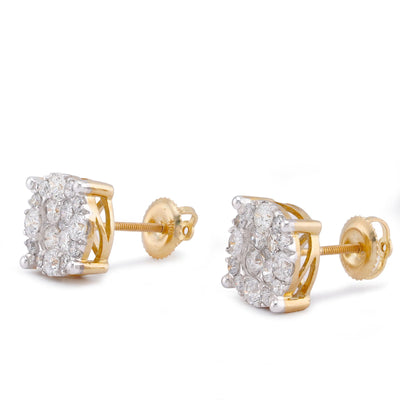 10K Yelow Gold 1.52CT Natural Diamond 4-Diamond Centre Halo Natural Diamond Men Women Earrings - Elite Jewelers-Earrings