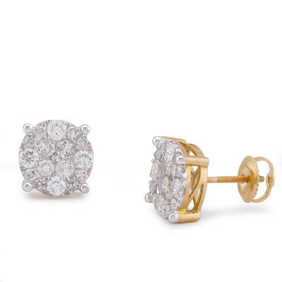 10K Yelow Gold 1.52CT Natural Diamond 4-Diamond Centre Halo Natural Diamond Men Women Earrings - Elite Jewelers-Earrings
