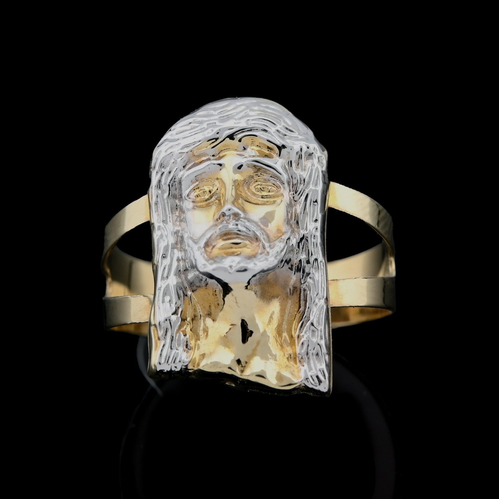 10kt Pure Solid Yellow Gold Jesus Head Ring Men Women 2 Tone Religious Ring 2.6g - Elite Jewelers - Rings