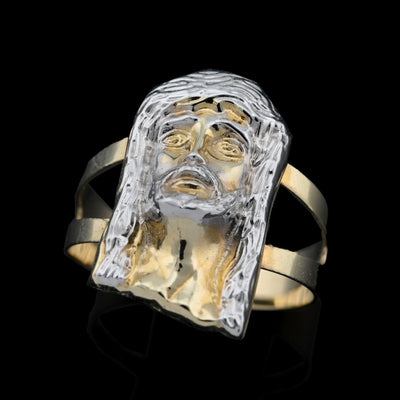 10kt Pure Solid Yellow Gold Jesus Head Ring Men Women 2 Tone Religious Ring 2.6g - Elite Jewelers - Rings