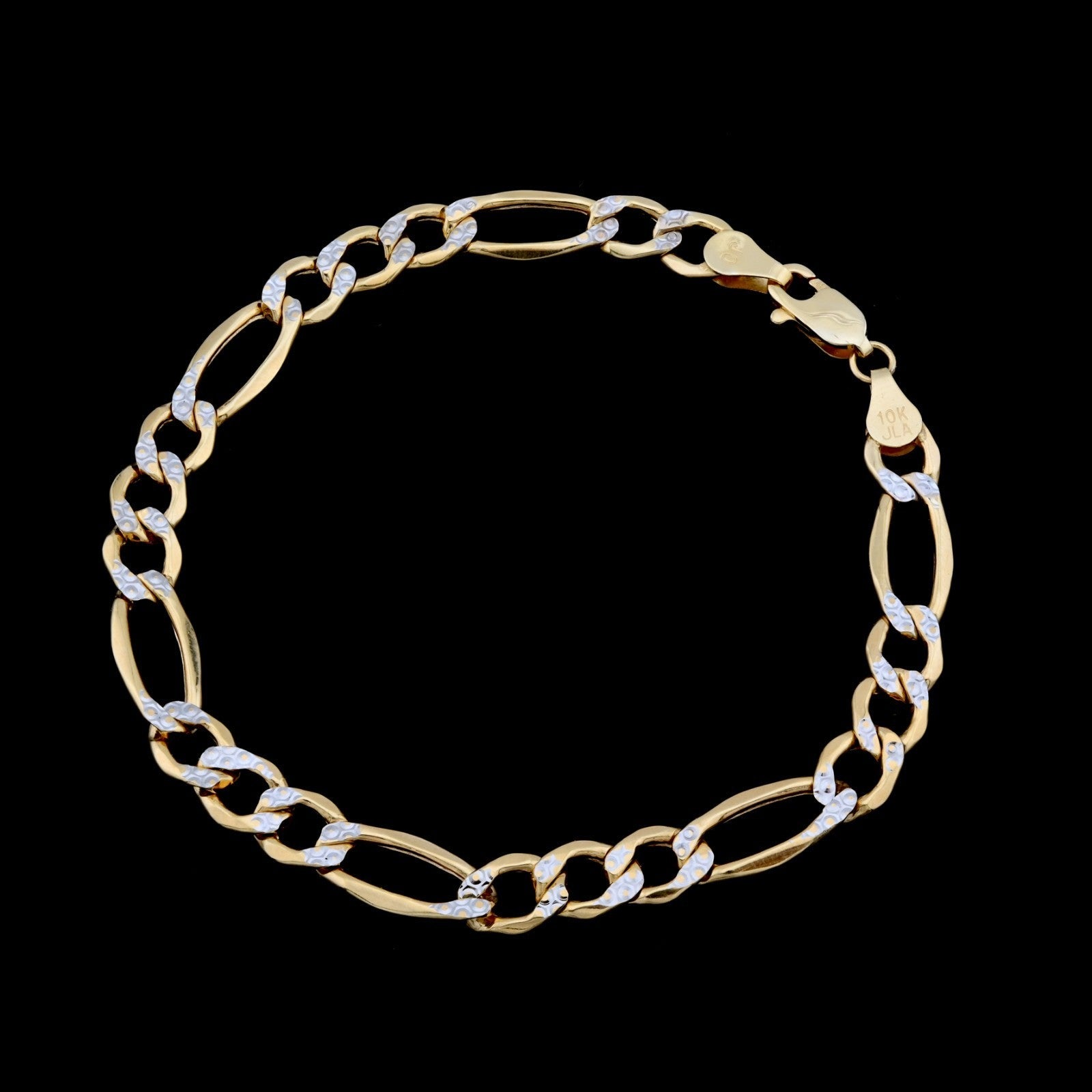 10kt Pure Yellow Gold 7mm Figaro Link Bracelet 8'' Diamond Cut Men Women 5.5g - Elite Jewelers - Bracelets