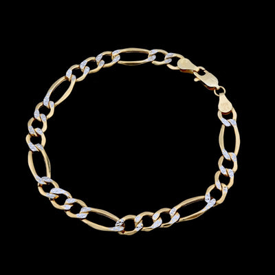 10kt Pure Yellow Gold 7mm Figaro Link Bracelet 8'' Diamond Cut Men Women 5.5g - Elite Jewelers - Bracelets