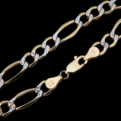 10kt Pure Yellow Gold 7mm Figaro Link Bracelet 8'' Diamond Cut Men Women 5.5g - Elite Jewelers - Bracelets