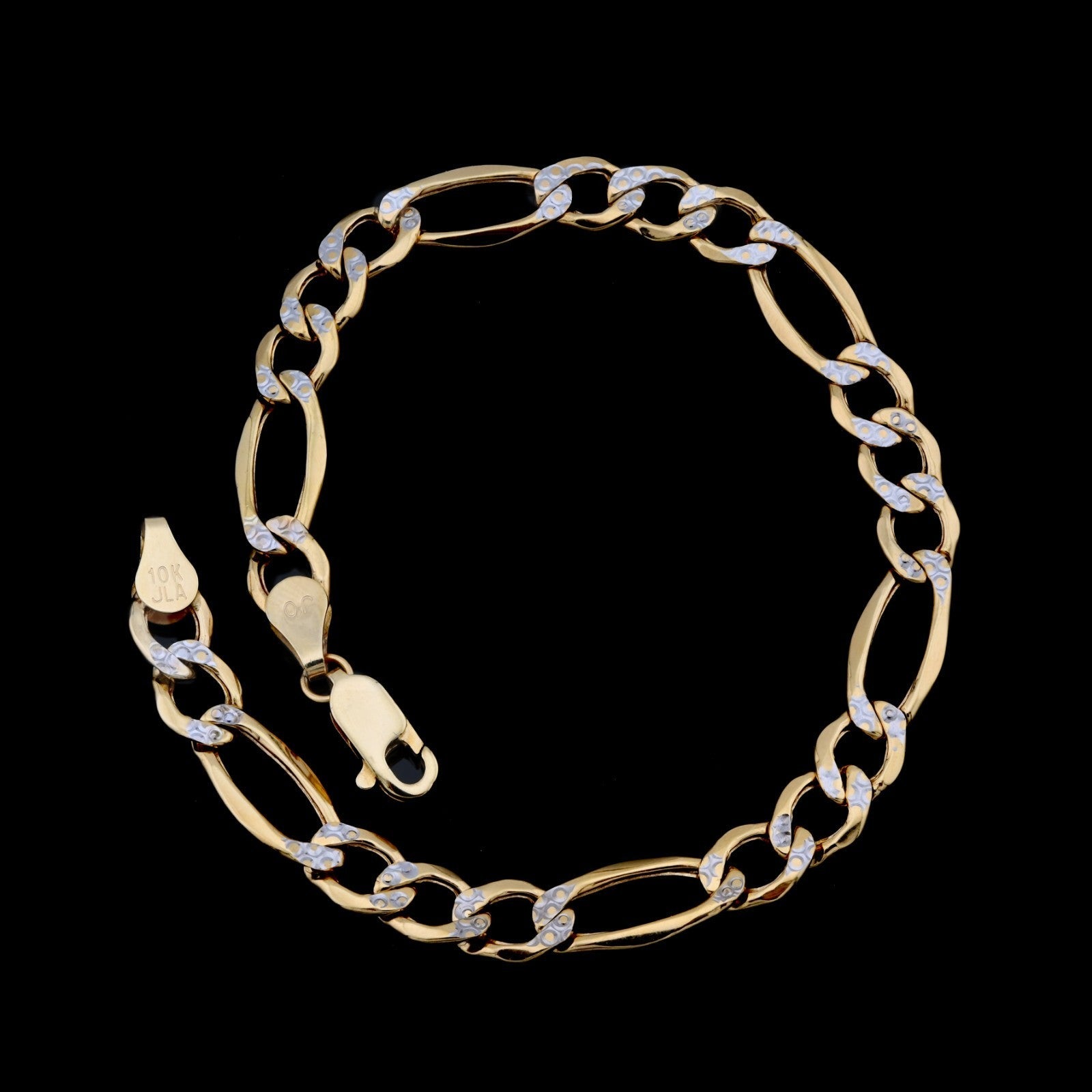 10kt Pure Yellow Gold 7mm Figaro Link Bracelet 8'' Diamond Cut Men Women 5.5g - Elite Jewelers - Bracelets