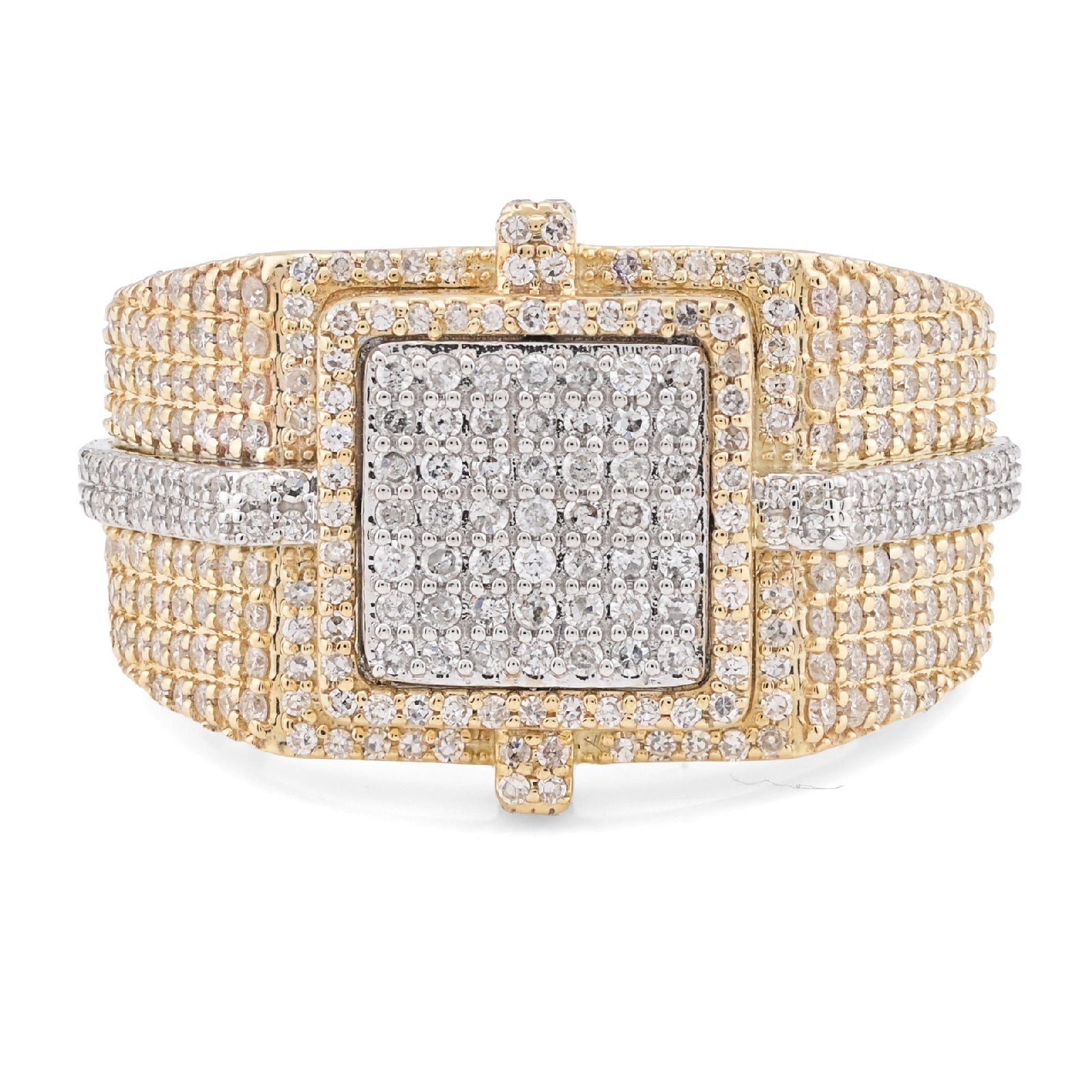 10KT Yellow Gold 1.05CT Natural Diamond Square Shape 2 Tone Men Ring - Elite Jewelers - Rings