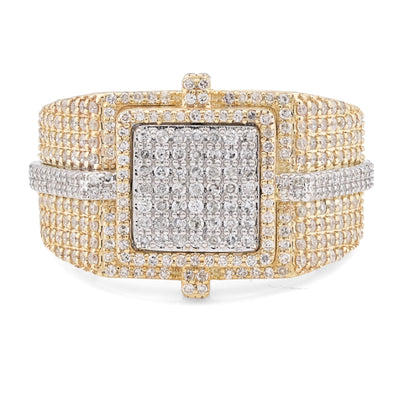 10KT Yellow Gold 1.05CT Natural Diamond Square Shape 2 Tone Men Ring - Elite Jewelers - Rings