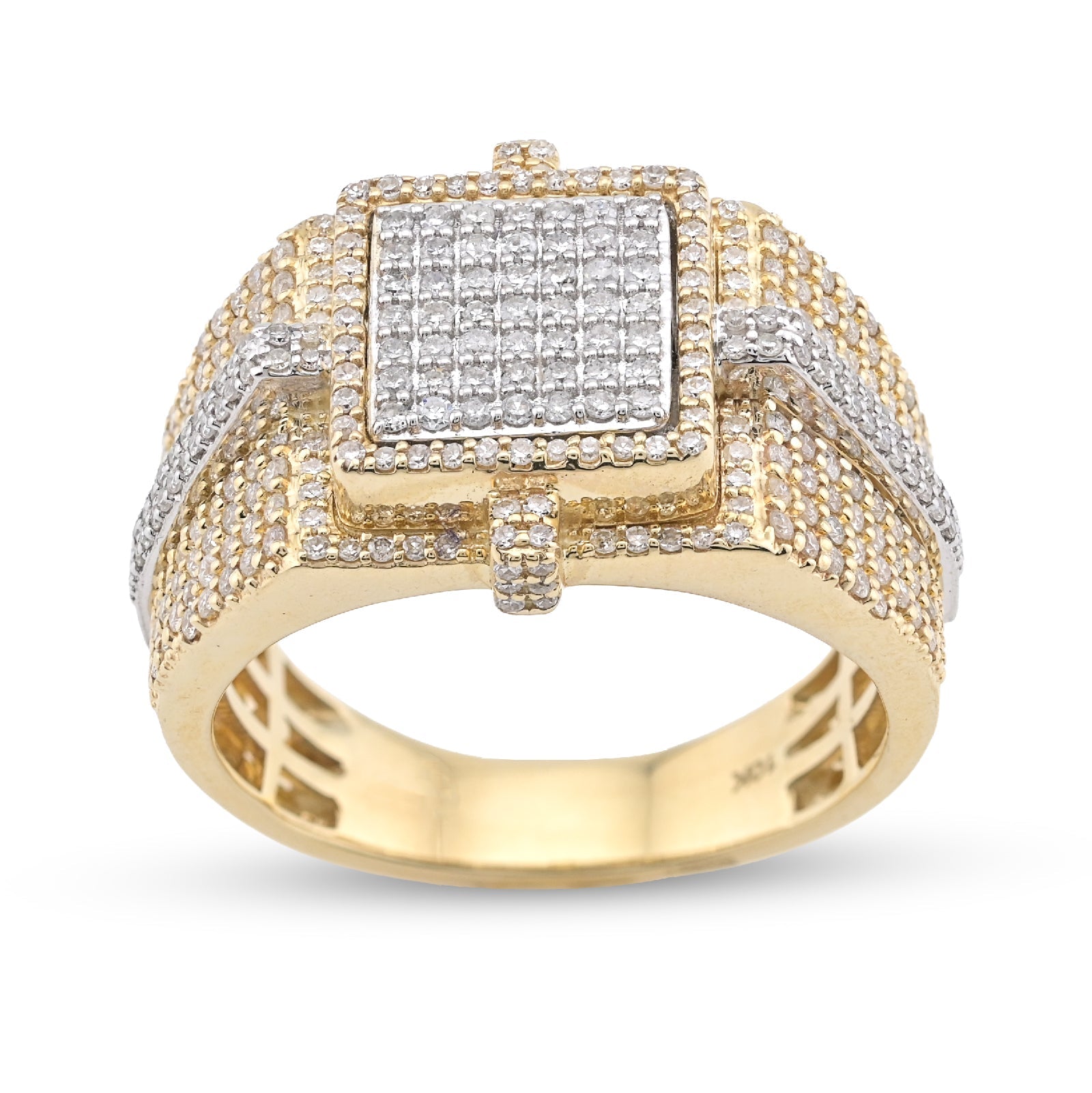 10KT Yellow Gold 1.05CT Natural Diamond Square Shape 2 Tone Men Ring - Elite Jewelers - Rings