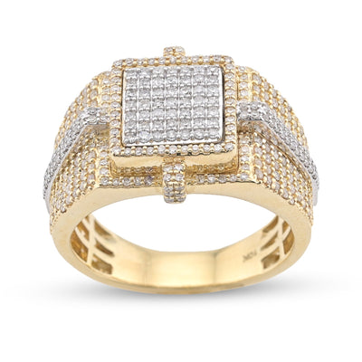 10KT Yellow Gold 1.05CT Natural Diamond Square Shape 2 Tone Men Ring - Elite Jewelers - Rings