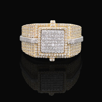 10KT Yellow Gold 1.05CT Natural Diamond Square Shape 2 Tone Men Ring - Elite Jewelers - Rings