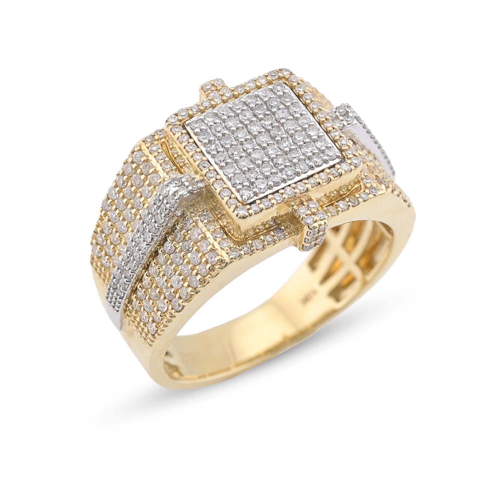10KT Yellow Gold 1.05CT Natural Diamond Square Shape 2 Tone Men Ring - Elite Jewelers - Rings