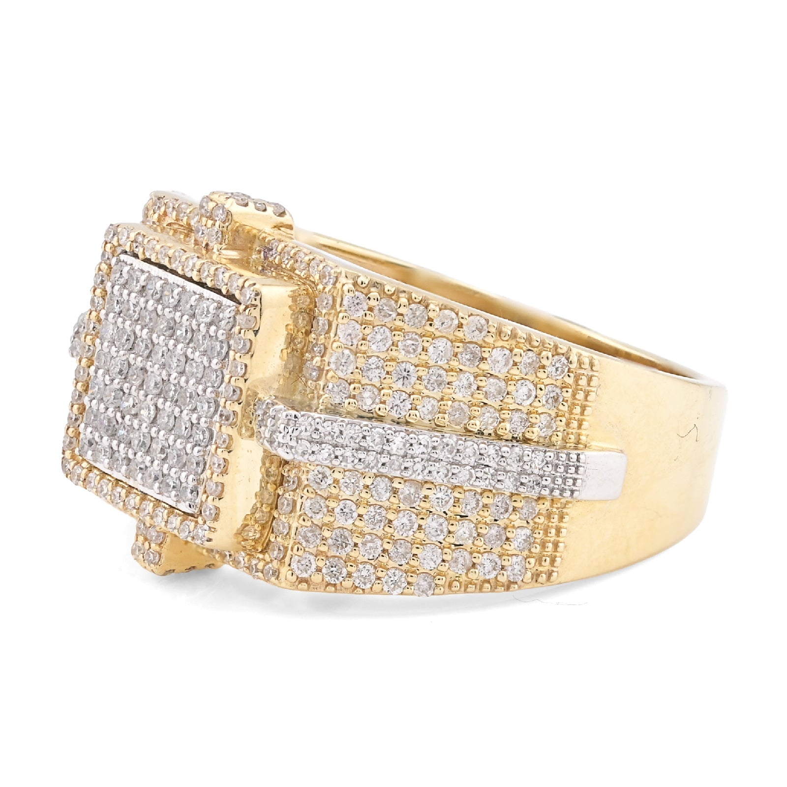 10KT Yellow Gold 1.05CT Natural Diamond Square Shape 2 Tone Men Ring - Elite Jewelers - Rings
