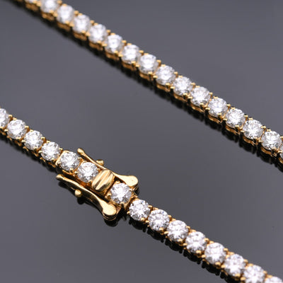 10KT Yellow Gold 17CTW Lab Created Diamond 22'' Tennis Chain 3MM - Elite Jewelers - Necklaces & Chains